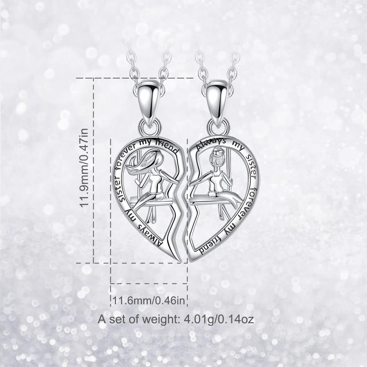EUDORA Sterling Silver Friendship Necklace Set for 2 Sisters for Best Friend, Always My Sister Forever My Friend Sister Necklaces for 2 Best Friend Pendant Jewelry Gift for Friends Big Little Sisters