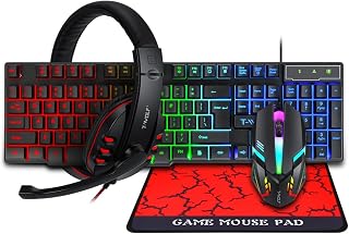 Elprico Wired RGB Backlit Gaming Keyboard and Mouse Combo, Gaming Head Set Muspad Combo, Backlight Gaming Set, Ergonomic Design, All in 1 PC Gamer Bundle for WINS PC