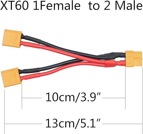 Miniatura 6 de Cable conector de batería paralelo XT60 corto, 14 AWG 1 hembra a 2 machos y divisor en Y, 3.93 pulgadas para cuadricóptero RC Multicopter