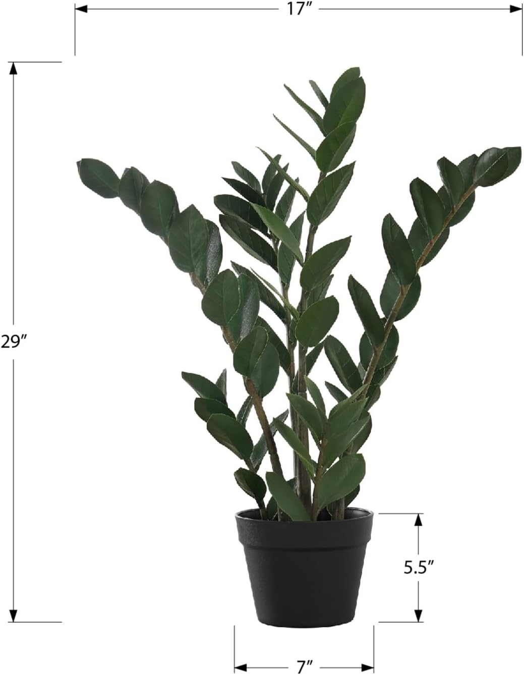 Artificial ZZ Tree Plant, 29" Tall, Green Leaves, Black Pot, Real Touch, Indoor Faux Potted Greenery