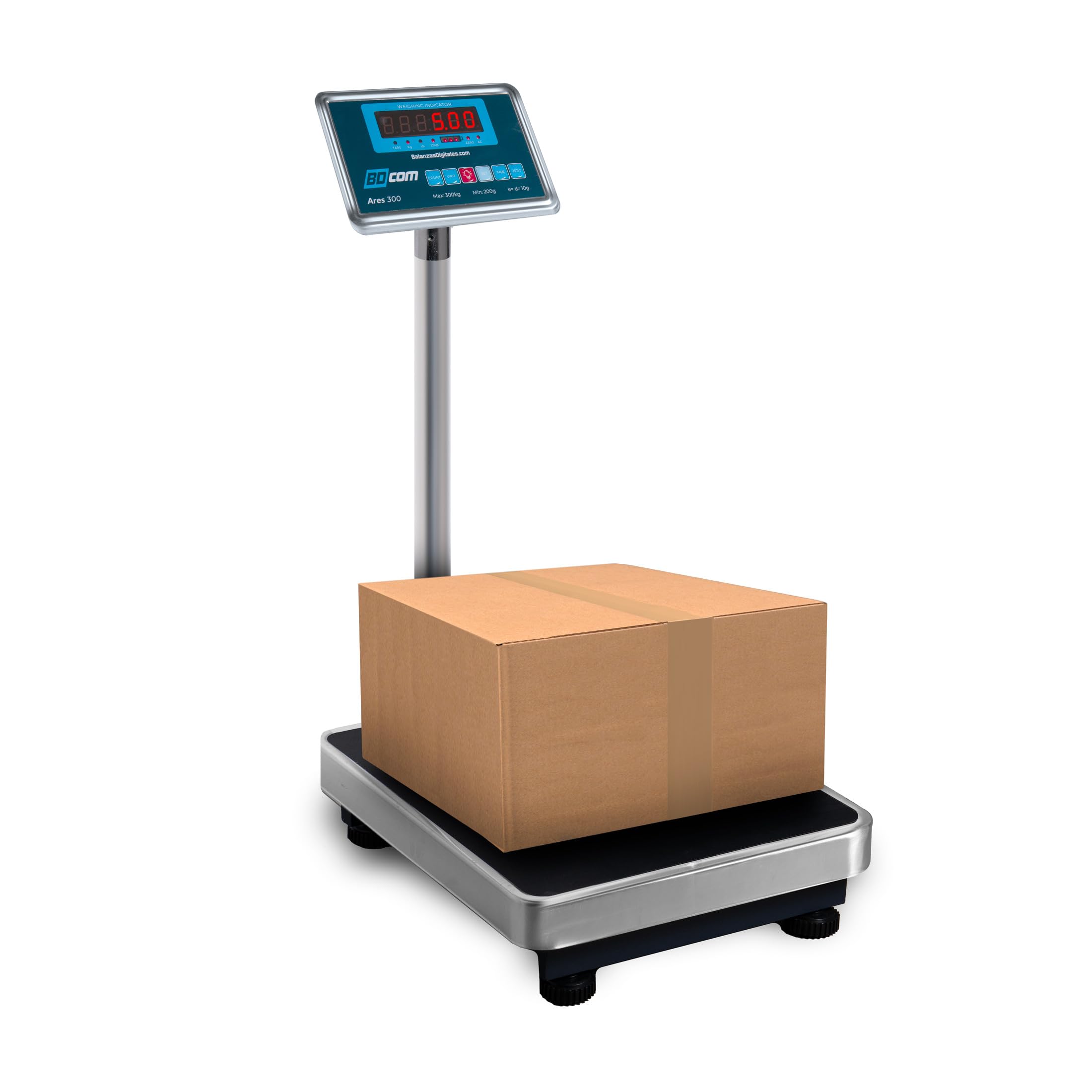 BDcom - AR2-300 - Báscula industrial de 300Kg (plato de 52x42cm) batería interna, puerto RS232 para conexión a PC o impresora. Función Tara y Cuentapiezas.