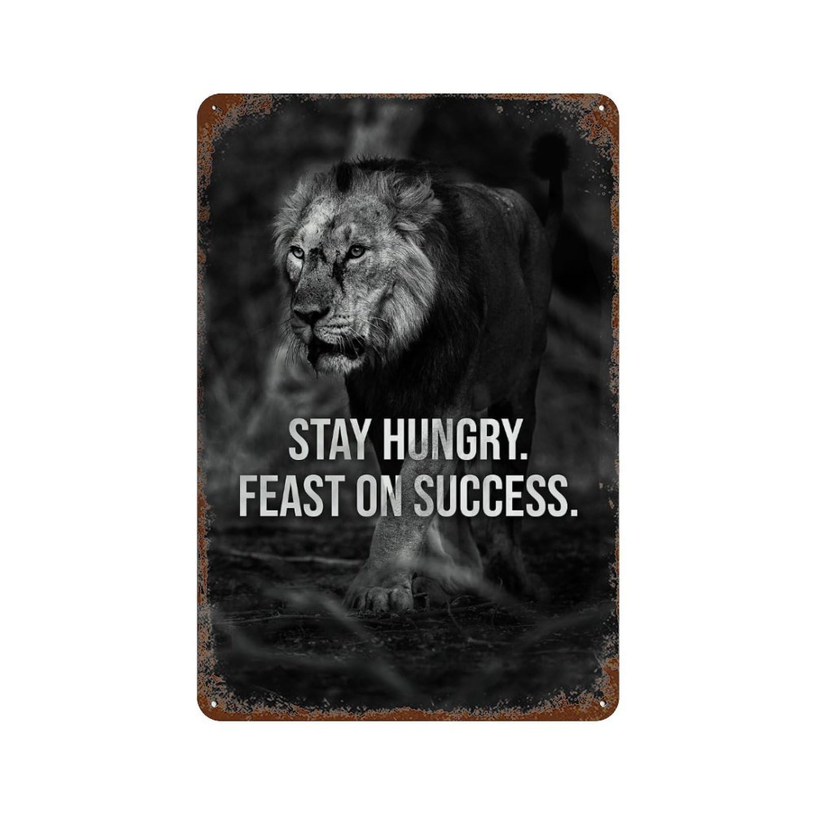 Decorative Tin Sign with Hungry Feast On Success Design 11.8"x7.9", for Basement, Hobby Room And Garage Decor, Farmhouse Wall Decor