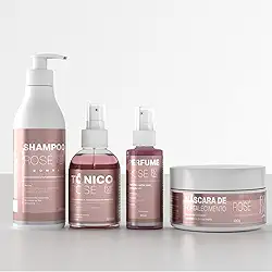 Kit Para Cabelo Rosé Máscara, Shampoo bomba, Serum Capilar Perfume Pra Cabelo (KIT COMPLETO)
