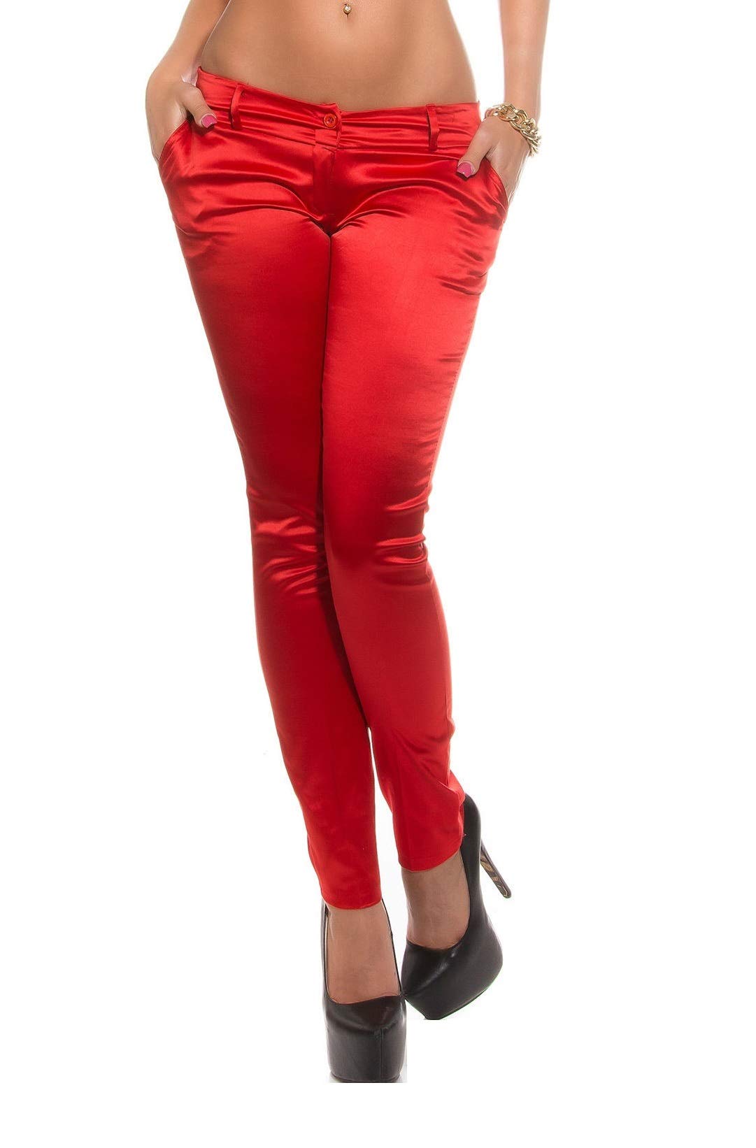Bongo COSTLY Girl Womens Sexy Satin Solid RED White Color Skinny Joggor Fit Stretch Pants