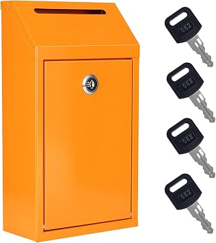 Sumerfnt Locking Cash Box with Slot, Metal Money Donation Box with Lock and 4 Keys Wall Mount, Cash Drop for Farm Stand, Self-Serve Stand, Tips, Fundraising, Orange