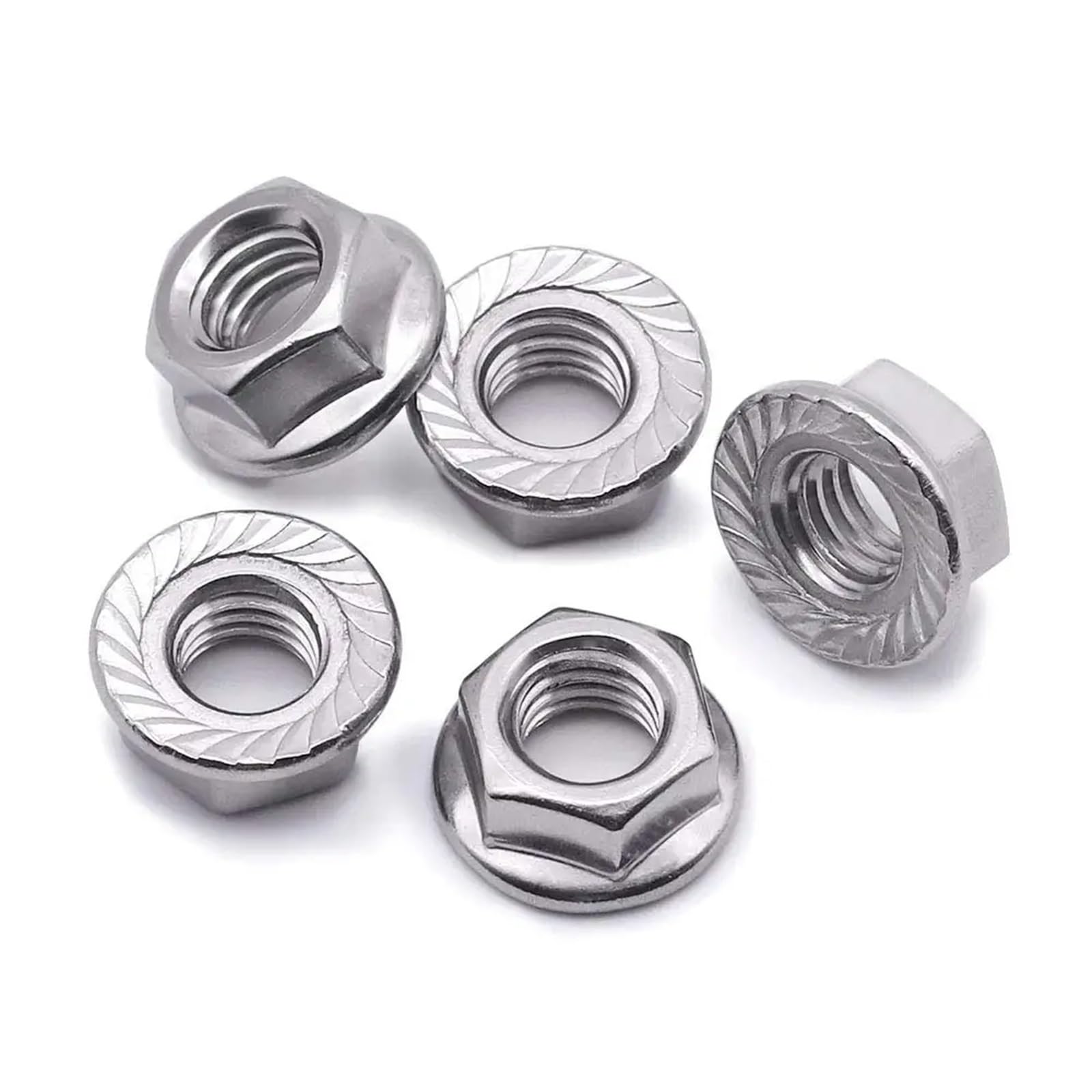 Dadi esagonali con flangia seghettata flangiati esagonale metrica in acciaio inossidabile M3-M12 assortiti(M6 (20pcs))