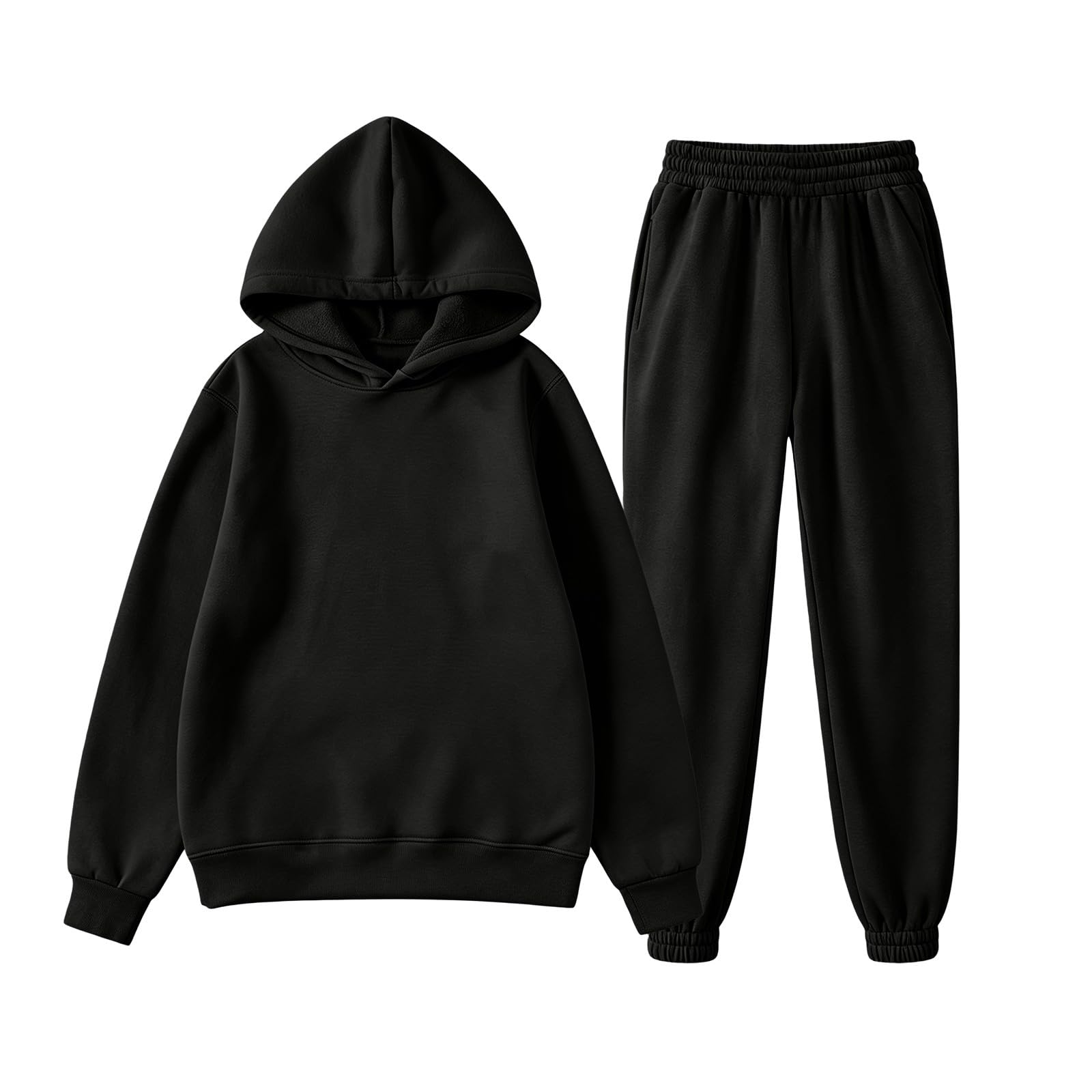 Tuta da jogging da donna, taglie forti, tuta lunga da donna | Tuta sportiva con cappuccio e pantaloni da jogging, vestibilità regolare, due pezzi, casual, streetwear, baggy
