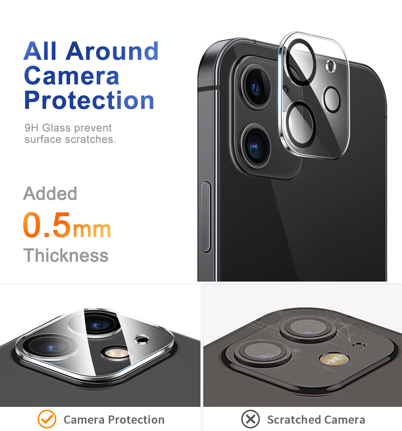 CANSHN [3 Pezzi] Pellicola In Vetro Temperato Per IPhone 12 / IPhone 12 Pro (6,1'') - Durezza 9H, Antigraffio, Con Cornice Facilitatrice