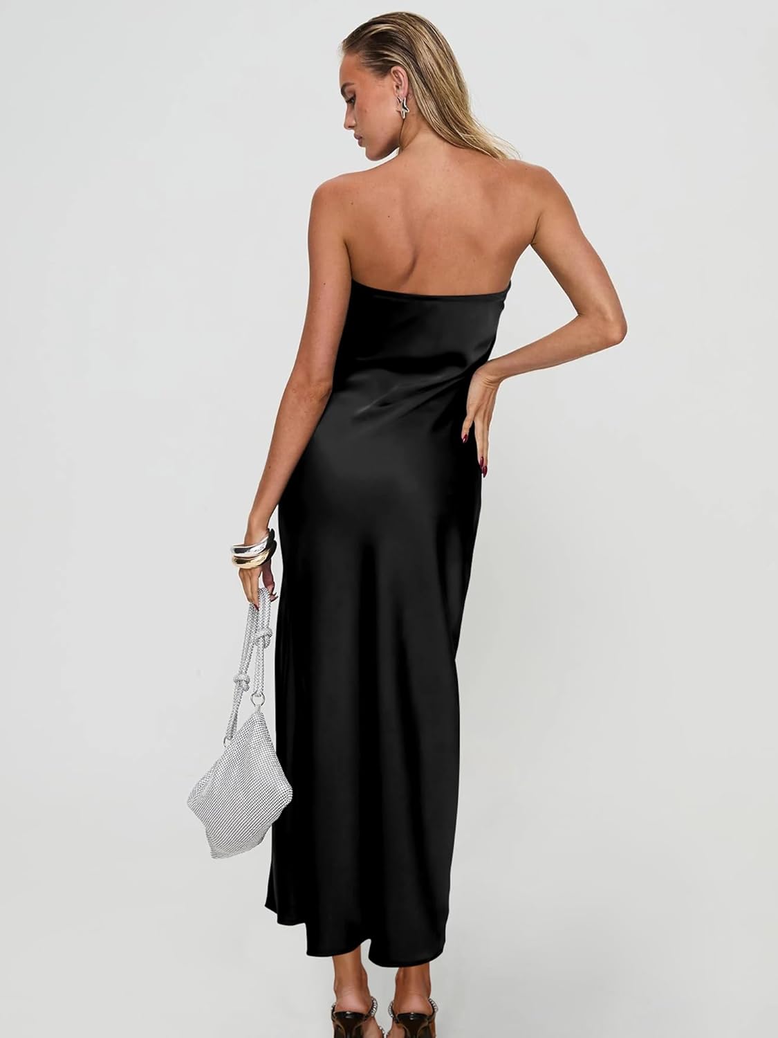 DAAWENXI Women's Summer Sexy Strapless Satin Tube Bodycon Midi Dress Side Slit Cocktail Party Long Dresses - Image 5