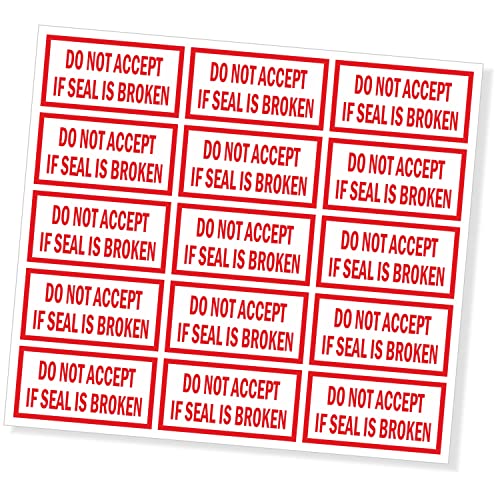 Image of 1000 Pieces Do Not Accept If Seal is Broken Sealing Stickers, Small Size Labels, 0.75x1.5 Inch, Paper, Red-Self-Adhesive