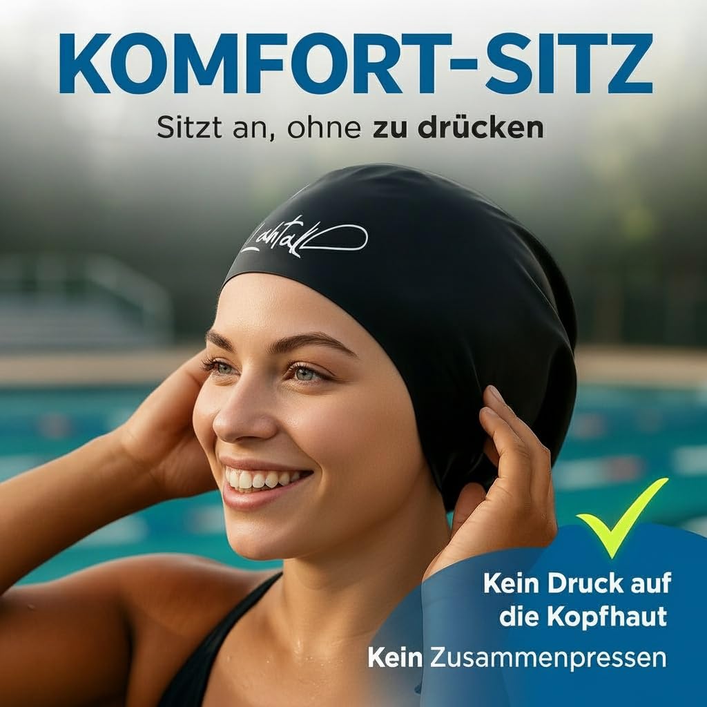 Extra große Badekappe für Lange Haare – Silikon Schwimmkappe mit Komfort-Sitz – Für Dreadlocks, Zöpfe & Afro – Wasserdicht & bequem – Damen & Herren Badehaube