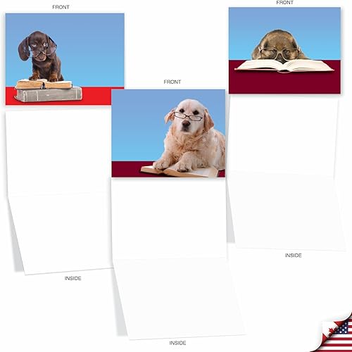 Miniatura 5 de The Best Card Company - 10 tarjetas de felicitación para perros en blanco para todas las ocasiones (4 x 5.12 pulgadas) - Perros de ojos de lectura