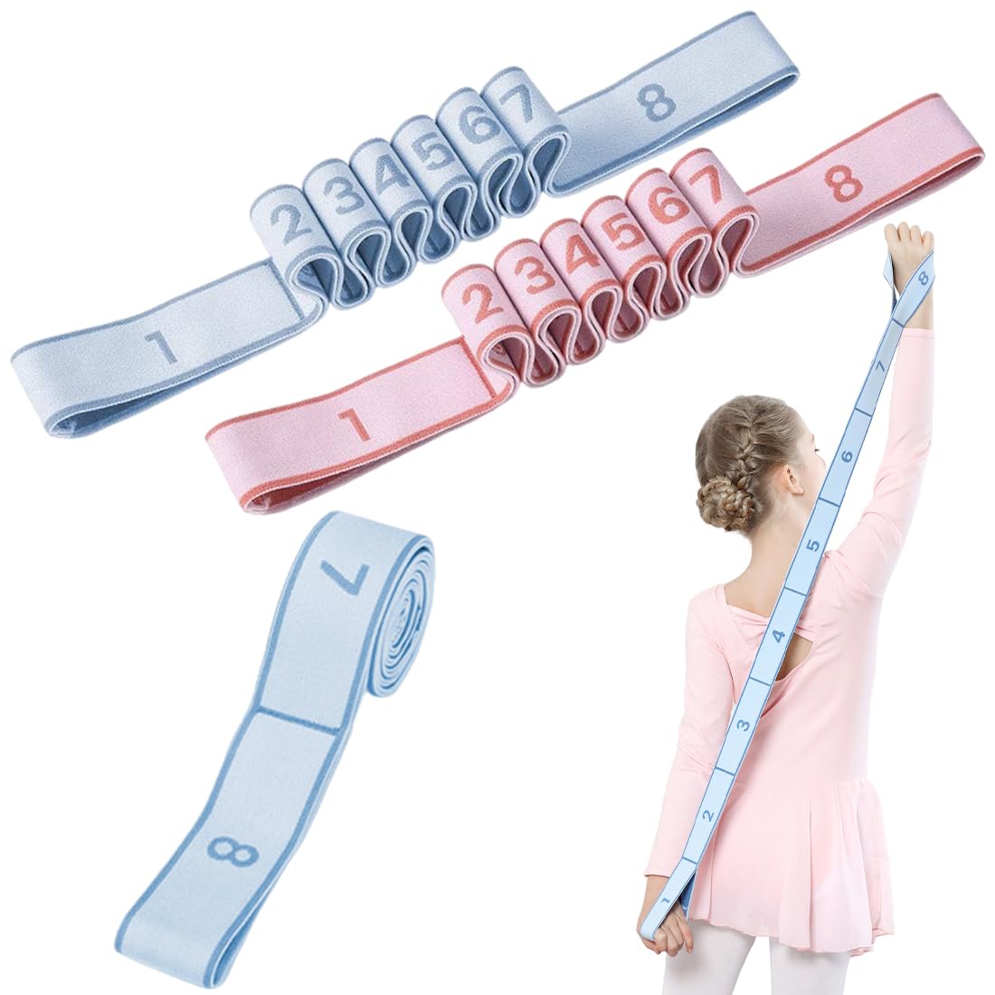 2 Pcs Ginnastica artistica, Elastico ginnastica artistica, Gymnastics Stretch Band, elastico danza yoga stretching band per allenatore in allenamento di ginnastica, yoga, latino, Rosa + Blu