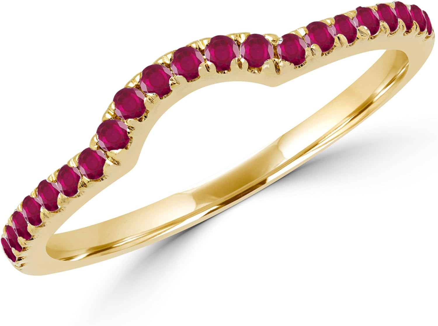 Round Cut Ruby Chevron Curved Wedding Anniversary Matching Band For Women, 14K Gold Plated 925 Silver July Birthstone Ruby Coutour Ring