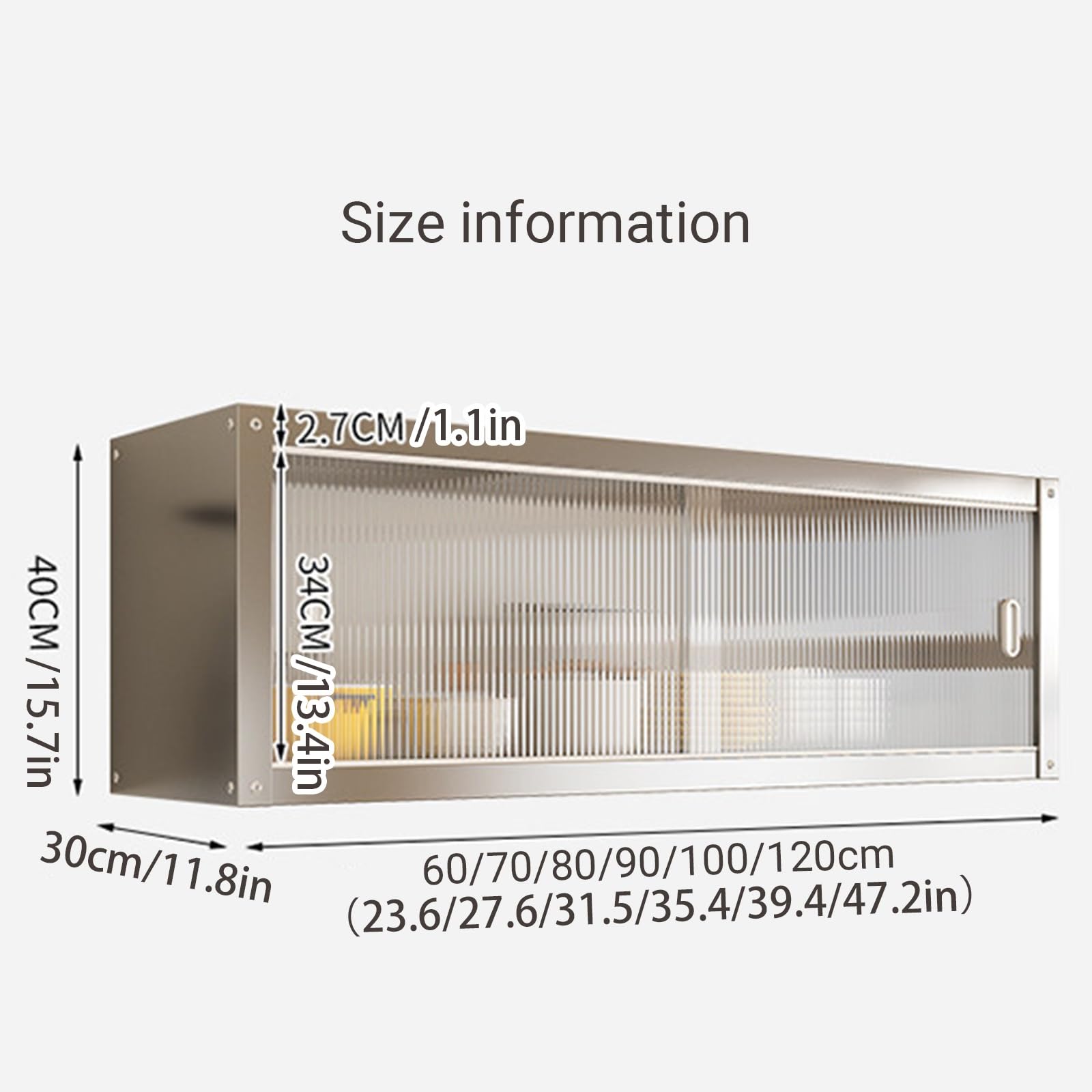 Wandschrank Bad & Küche mit Schiebetüren, Edelstahl Hängeschrank Silber mit Acryltüren, 2 Ebenen Küchenoberschrank für Gewürze & Kosmetik(100 * 30 * 40cm/39.4 * 11.8 * 15.7in)