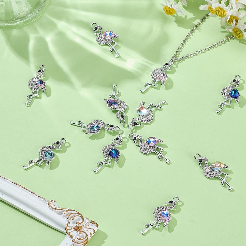 WADORN 25pcs Flamingo Rhinestone Charms 5 Colors Cute Crystal Flamingo Pendants for Jewelry Making Charms for Bird Necklace Bracelet Earring Keychain Jewelry Making Accessories Decoration, 15x32.5mm - Image 4