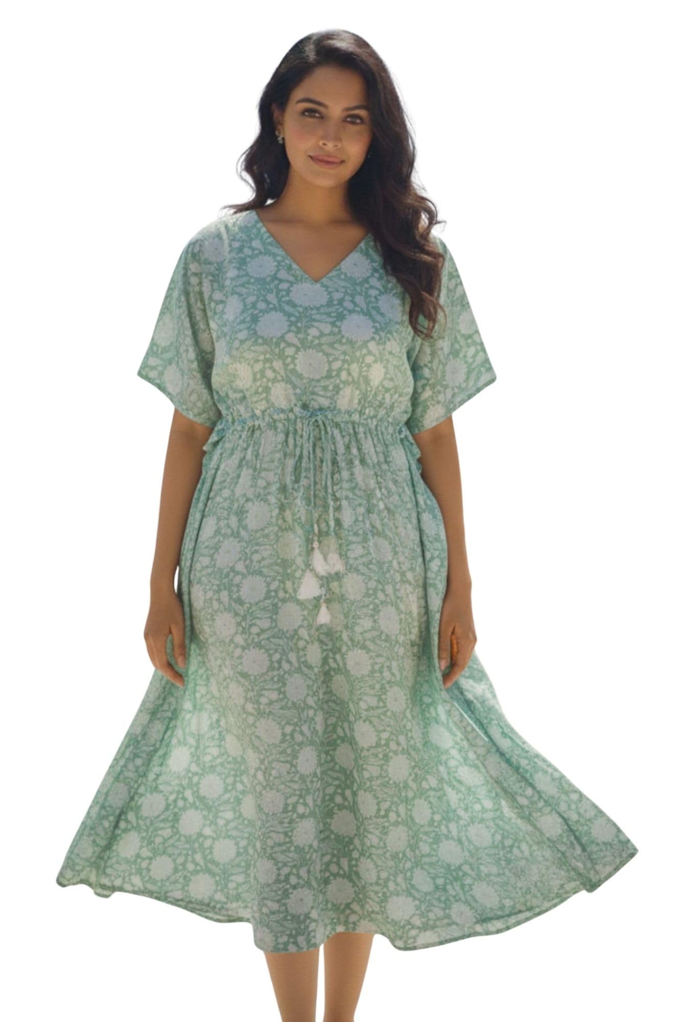momzjoy Floral Mint Maternity & Nursing Kaftan | 100% Cotton Dress-picture-11