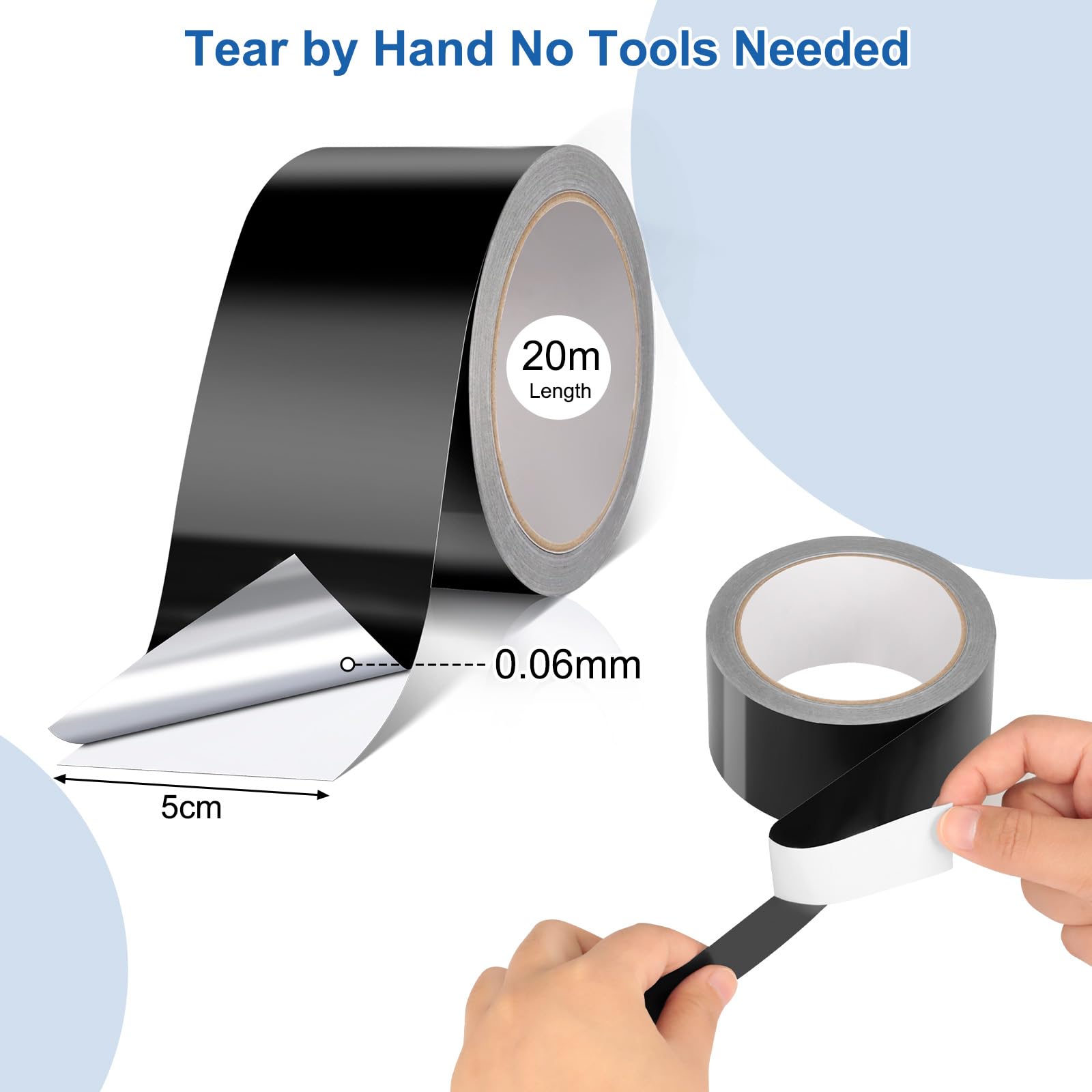 VINATO Cinta de Aluminio Negro,5cm x 20m - Cinta Aislante Alta Temperatura, Cinta Aluminio Adhesiva Impermeable para Conductos, Electrónica, Auto, Bricolaje | Cinta Selladora Impermeable