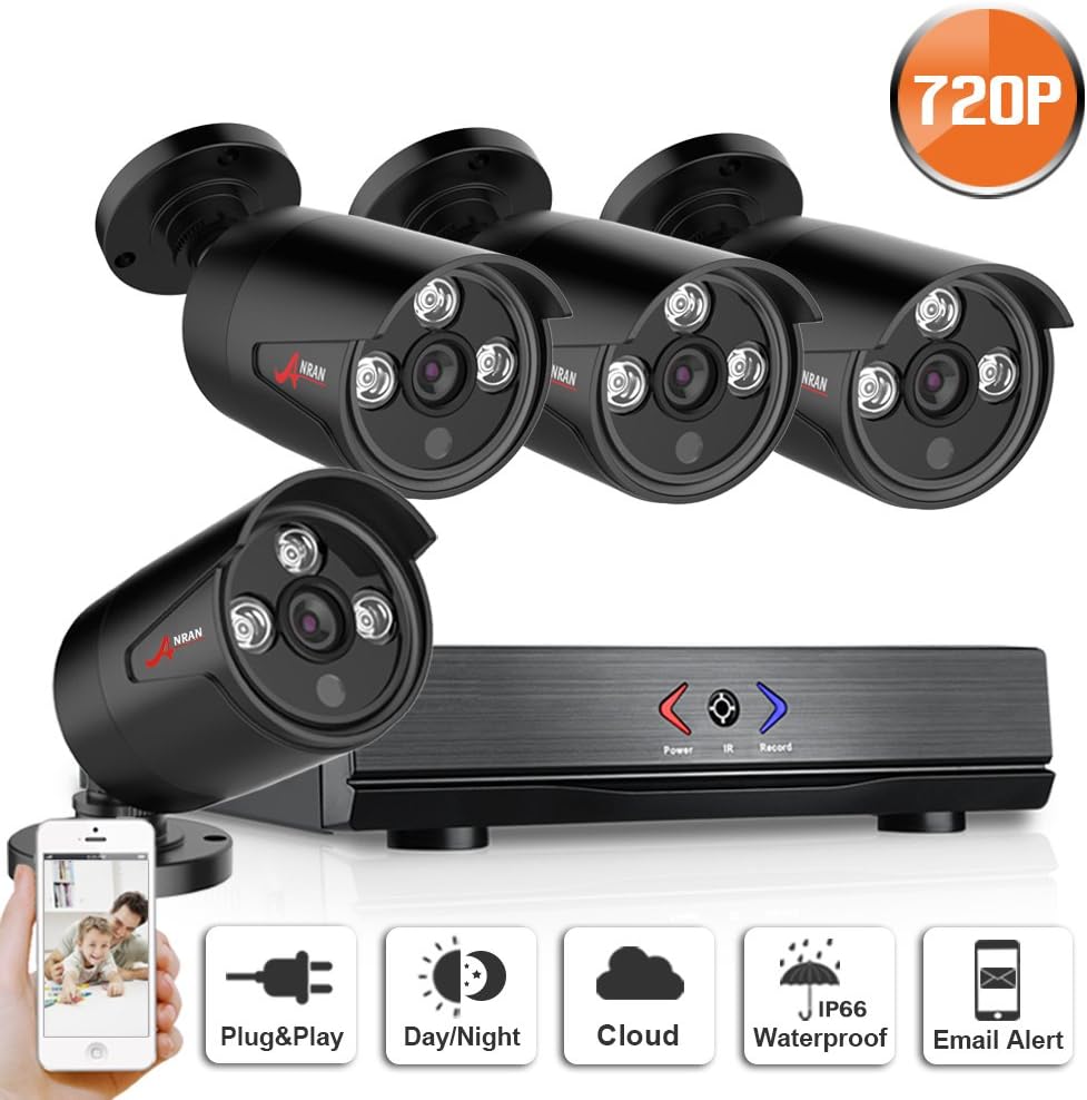 Swinway Home CCTV Camera System 4CH 4CH 720P AHD Security Surveillance DVR Security Camera Systems 4x 720P 1.0 Megapixel In/Outdoor Day/Night Bullet Cameras, Quick Remote Access, Hi-Resolution, HDMI/VGA Multi Output, Superior Night Vision No Hard Drive