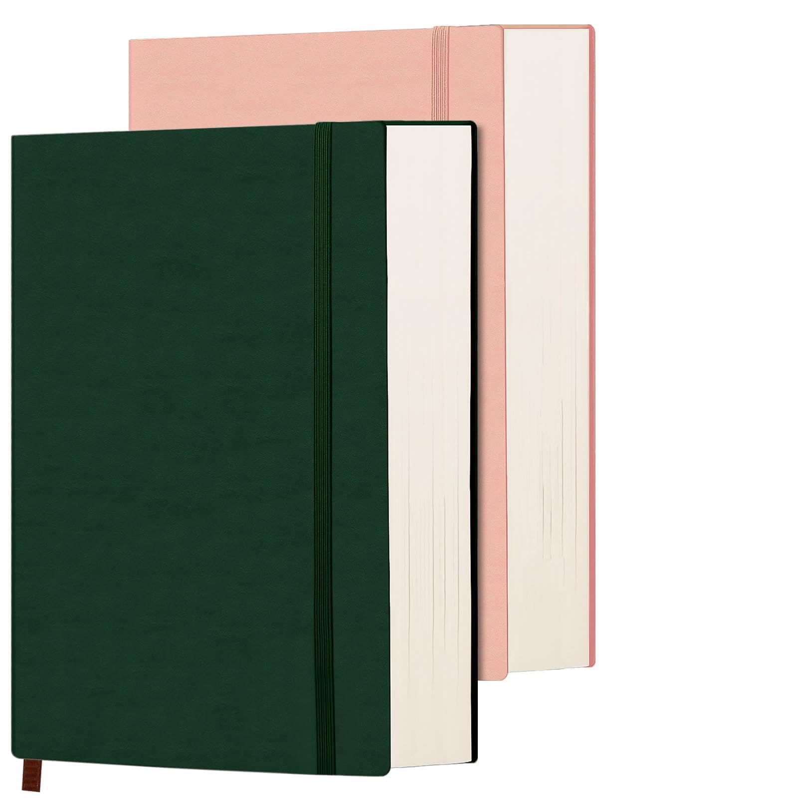2pcs Sketchbook, A5 Blank Paper Sketchbook, Thickened Notebook 360 Pages,120GMS, Waterproof Soft Leather Cover, for Drawing, Illustration Soft Leather, for Drawing, Illustration (Pink + Green)