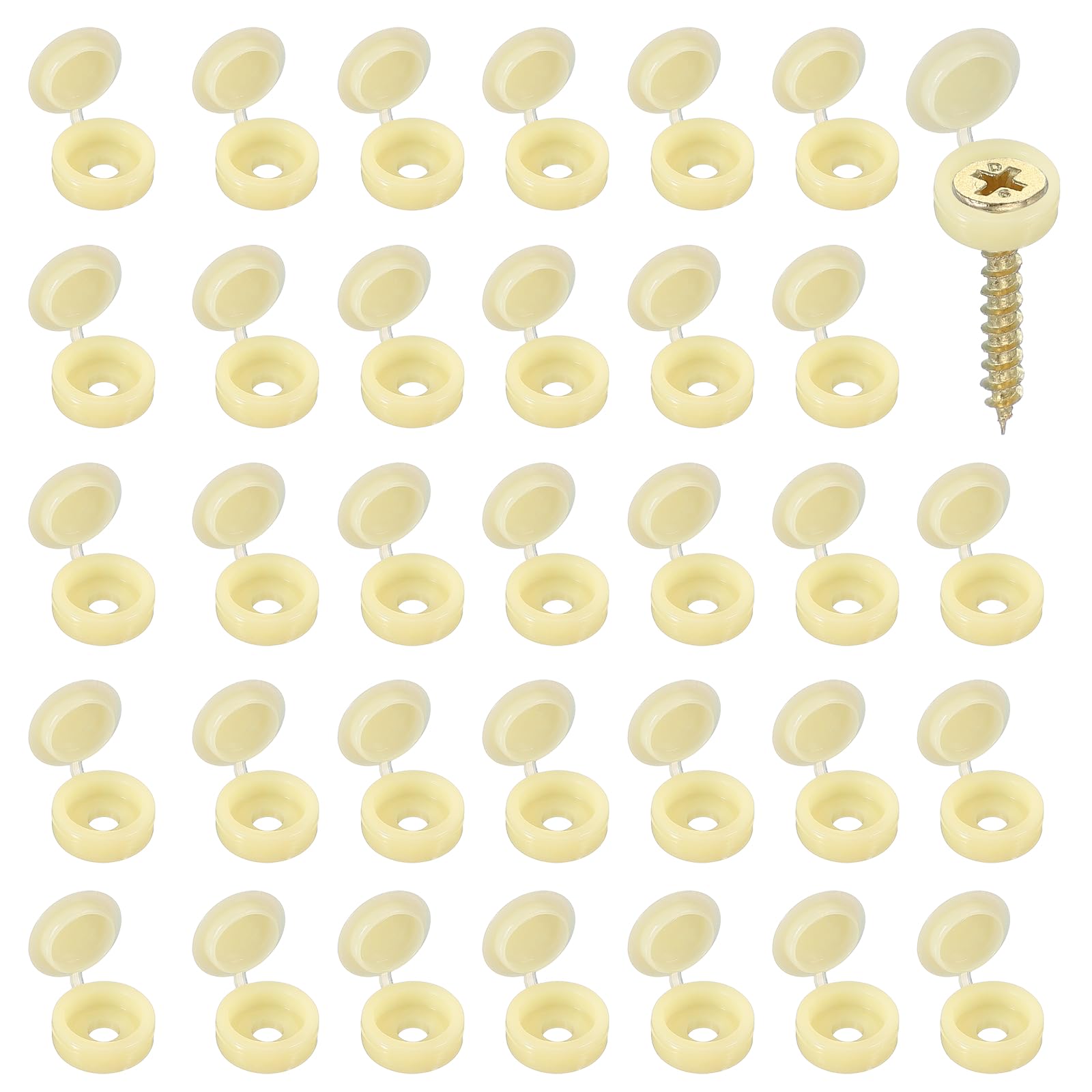 YELARXI Screw Snap Covers, Plastic Hinged Screw Cover Caps Shutter Screws Fold Snap Washer- Fitting for (Windows - Railings - Home Furniture - Cabinets) 4 mm & 200 Pack & Beige โ image 1