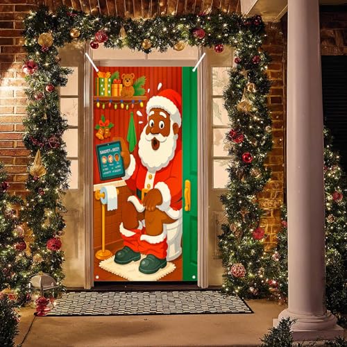 Image of BlissYard Santa Christmas Door Cover 35x71 Inch Polyester