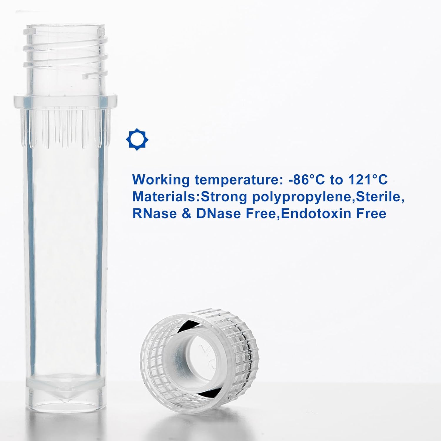 2.0ml Cryovials with Lids, Lab Storage Tubes with Screw Caps, PP Sample Vials for Liquid Culture (47.5mm, Self-Standing), Case of 2,000