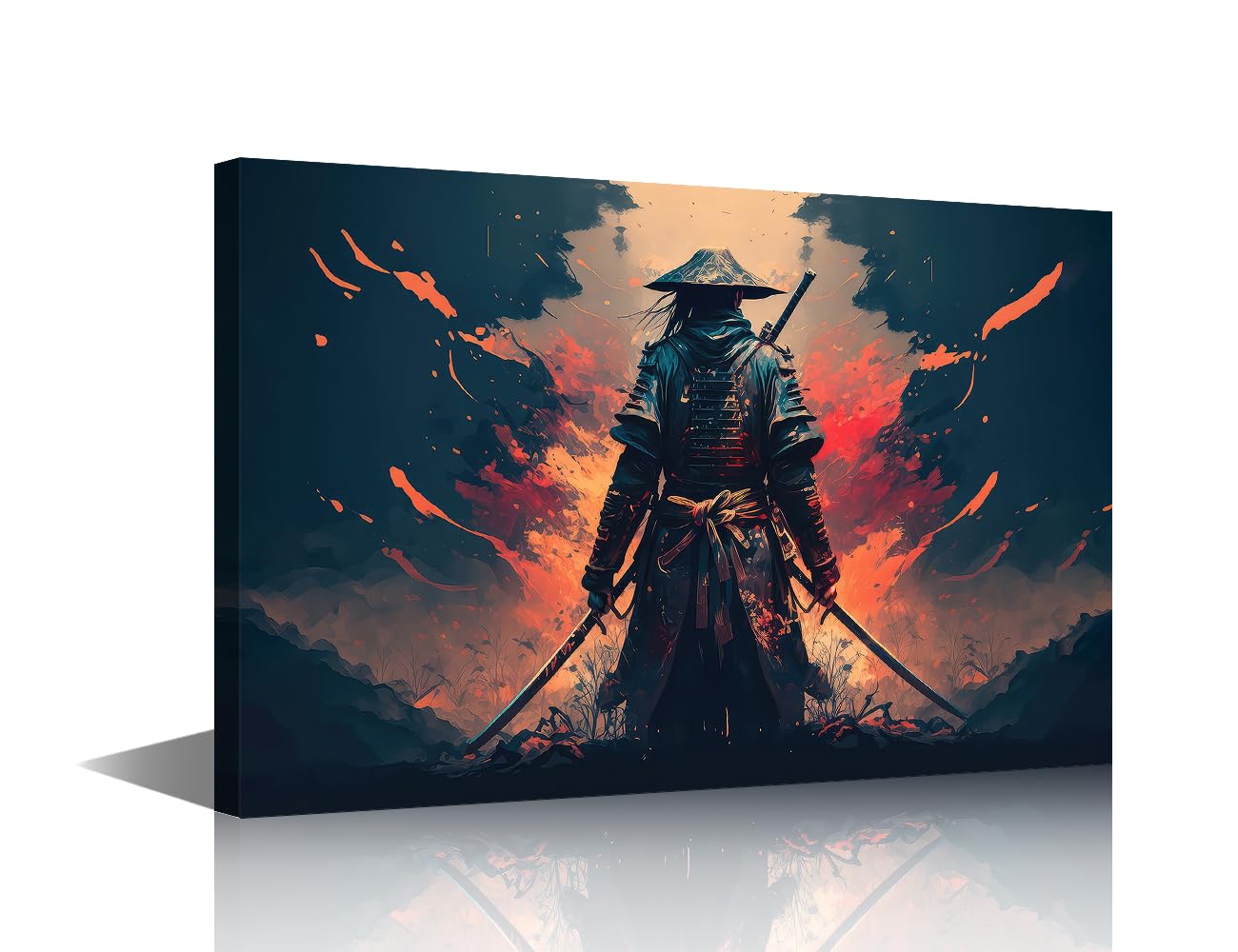 A Samurai with a Katana Wall Art Warrior Poster Prints on Canvas 1 Piece Warrior Canvas Wall Decor Home Decoration for Living Room Office Bathroom Framed Ready to Hang (24''Wx 36''H)