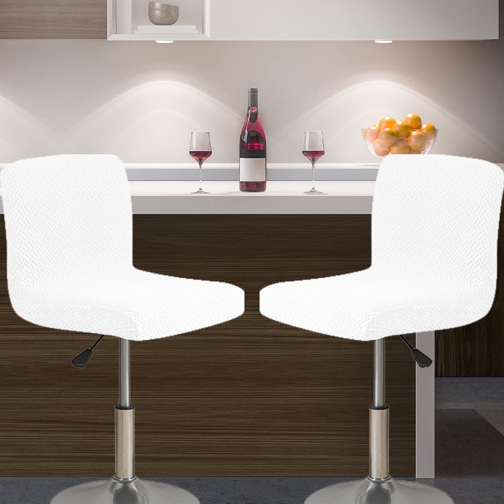 XMNTG Set of 4 Stretch White Jacquard Bar Stool Chair Covers Kitchen Swivel Stools Slipcovers Short Back Chair Covers Chair Protector Covers for Counter Bar Pub Kitchen (White, 4PCS)