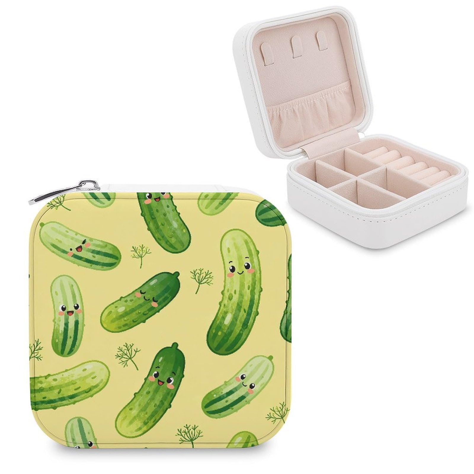 LZQPOEAS Dill Pickles Pattern Jewelry Box, PU Patterned Storage Case, Portable Travel Jewelry Organizer Box for Storing Rings, Pendants, Earrings, Necklaces, And Women's Specialized