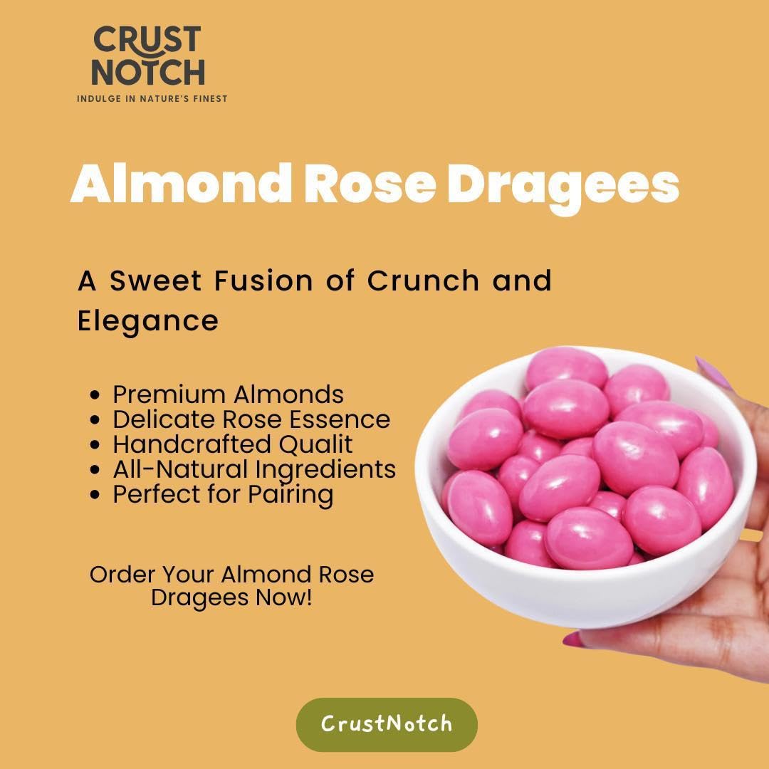 CrustNotch Premium Almonds Rose Dragees | Whole Almonds Enrobed in Rich Milk Chocolate with Delicate Rose Flavor | Gourmet Chocolate Covered Nuts | Perfect For Gift | 200gm - Image 4 thumbnail