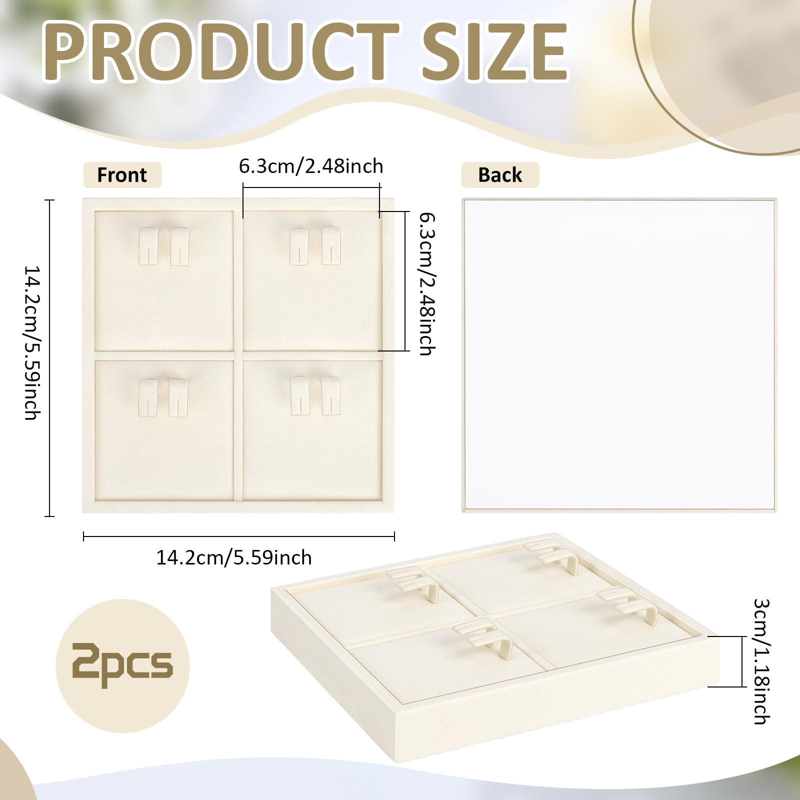 2 unidades de 4 compartimentos de microfibra organizador de pendientes, bandeja apilable para exhibición de joyas, cajón, organizador de pendientes, caja para mujeres, anillos, collares