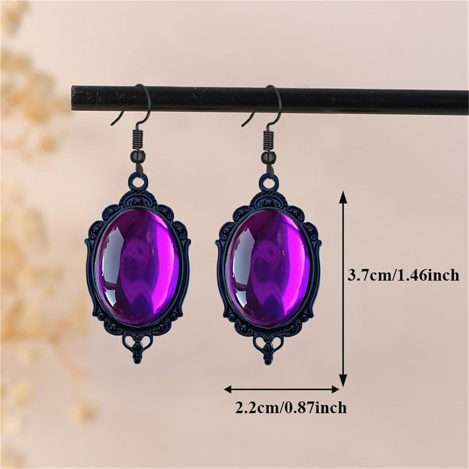 Dreuyet Gothic Crystal Cameo Earrings Vintage Crystal Glass Black Red Green Purple Gem Drop Earring Dark Punk Style Mystic Victorian Halloween Jewelry for Women - Image 5