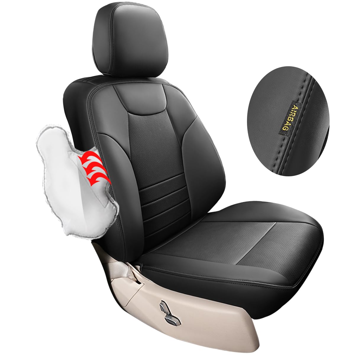 Ensemble de housses de sièges avant 2 pièces pour Mercedes-Benz GLK 2008-2016, en cuir PU imperméable, compatibles avec l’airbag (noir)
