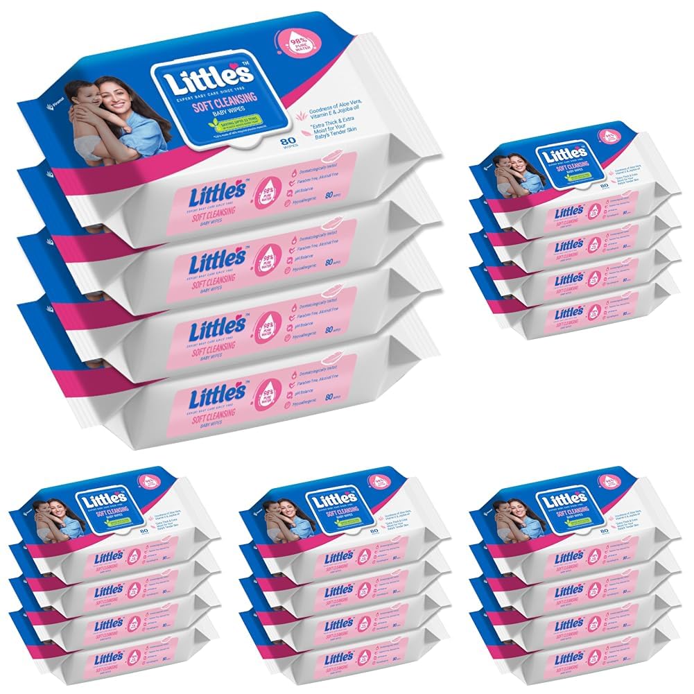Little's Soft Cleansing Baby Wipes with Lid | 80 Wipes x Pack of 20-320 Wipes | Extra Thick & Moist Wet Wipes for Baby's | Prevents Rashes & Redness with Goodness of Aloe Vera, Vitamin E & Jojoba Oil-picture-41
