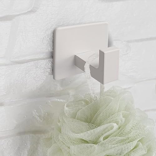 Miniatura 23 de Ganchos para Toallas de Baño, Paquete de 2 Ganchos Cuadrados Autoadhesivos para Abrigos, Gancho Resistente para Bata Sin Perforación, Colgador de