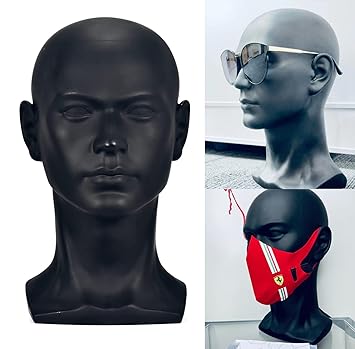 Male Black Mannequin Head Cosmetology Male Training Head Model Hat Wig Mask Glasses Headset Helmet Bow Tie Display Stand