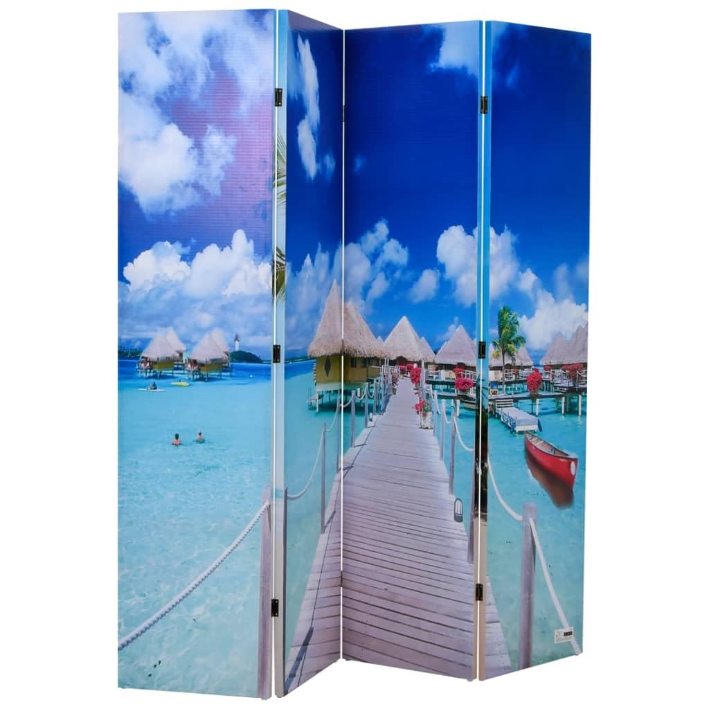 vidaXL Biombo con Foto de Playa Pantalla Divisor Separador de Espacios con Imagen Impresa para Dividri Habitación Madera de Abeto 160x170 cm