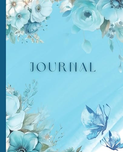 Aesthetic watercolor flower journal for women, teens, young and adults | Blank, lined pages journal | blue vintage watercolour floral style