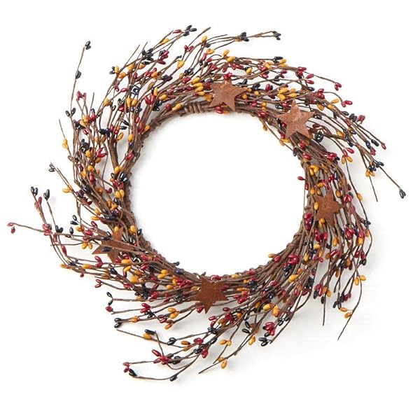 Artificial colonial americana pip berry wreath with rusty starsprimitive summer rustic berry wreath ring for farmhouse home decor entryway doors or centerpiece decorations size 12 diam  urban country home decor