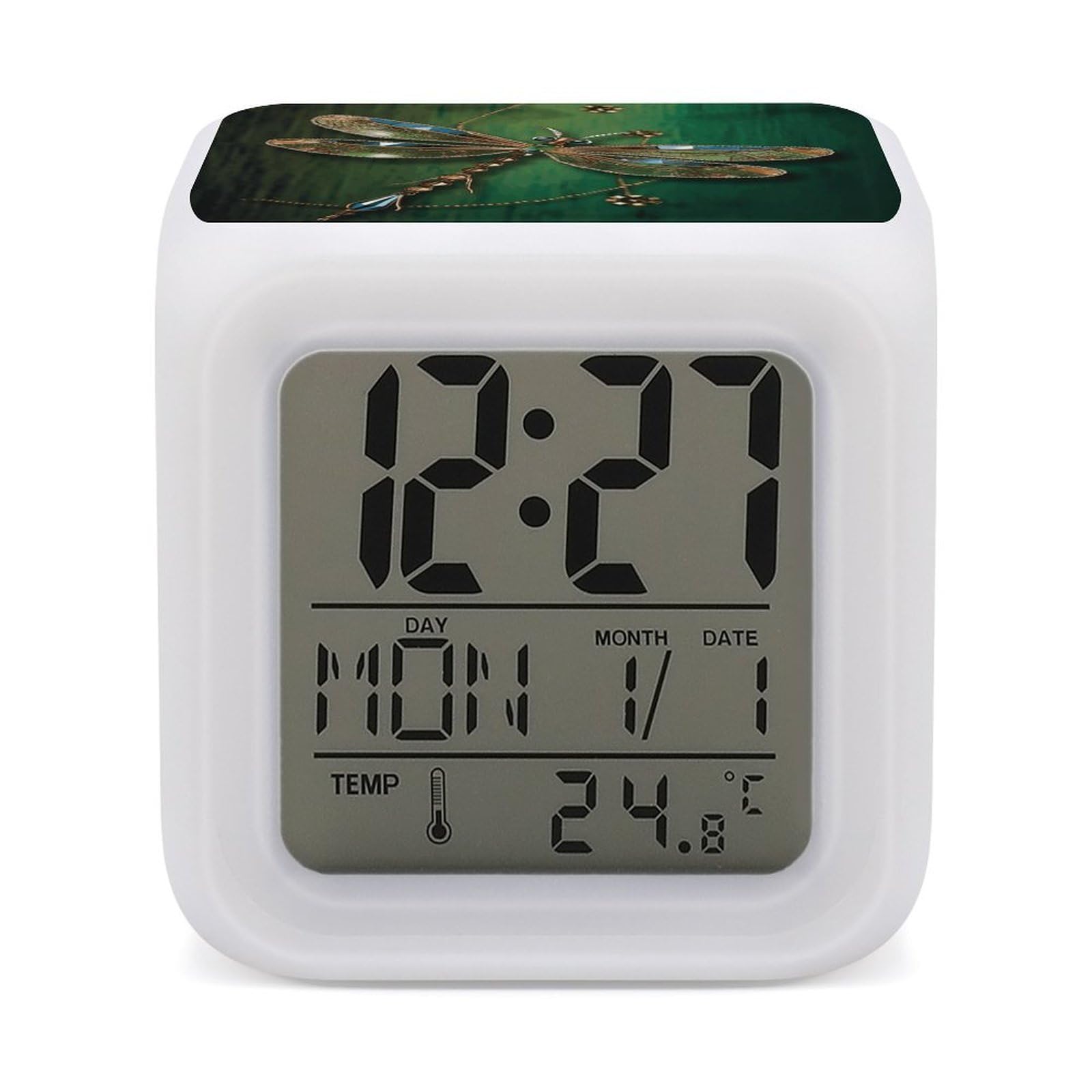 VstaDank Jewel Dragonfly Alarm Clocks with 7 Color Changing Night Light Exquisite Bedroom Digital Clocks with LED Temperature Display Desk Clock Ok to Wake Clocks for Heavy Sleeper