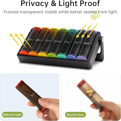 Miniatura 3 de Pastillero semanal 2 veces al día, pastillero de viaje grande de 7 días, Am Pm dos veces al día, pastillero con mango giratorio, contenedor para