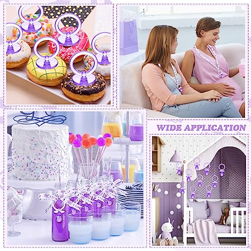 Image of Tigeen 36 Pcs Shower Party Pacifiers Necklace Acrylic Pacifiers Favors Plastic Charm for Shower Party Decorations Table Scatter, Girl Style(Purple, White)