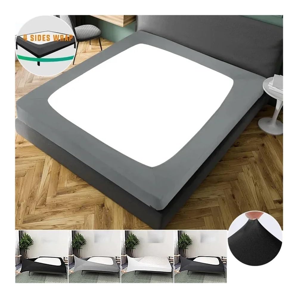 Boxspring-Abdeckung um Bettkasten, Matratzenschutz, 4 Seiten, elastisches Bettkasten-Set für Doppelbett, Doppelbett, Queen-Size-Bett, King-Size-Bett (dunkelgrau, King-Size-Bett: 200 x 200 cm)