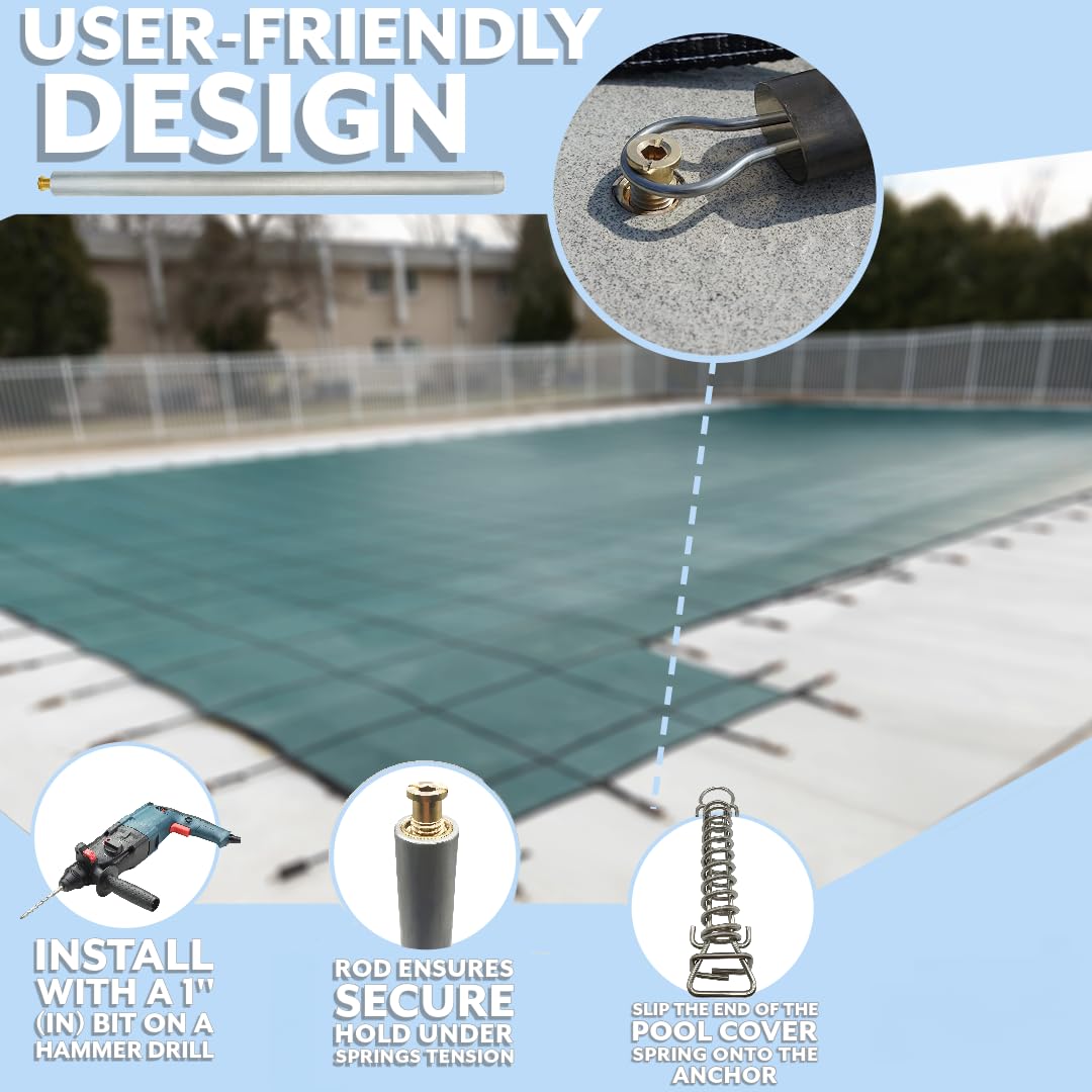 Poolzilla 5-pak aluminiowych rur 45 cm z mosiężną kotwicą do instalacji osłony bezpieczeństwa basenu, instalacja kotwicy do luźnego podłoża lub z kostki brukowej, bardzo długa