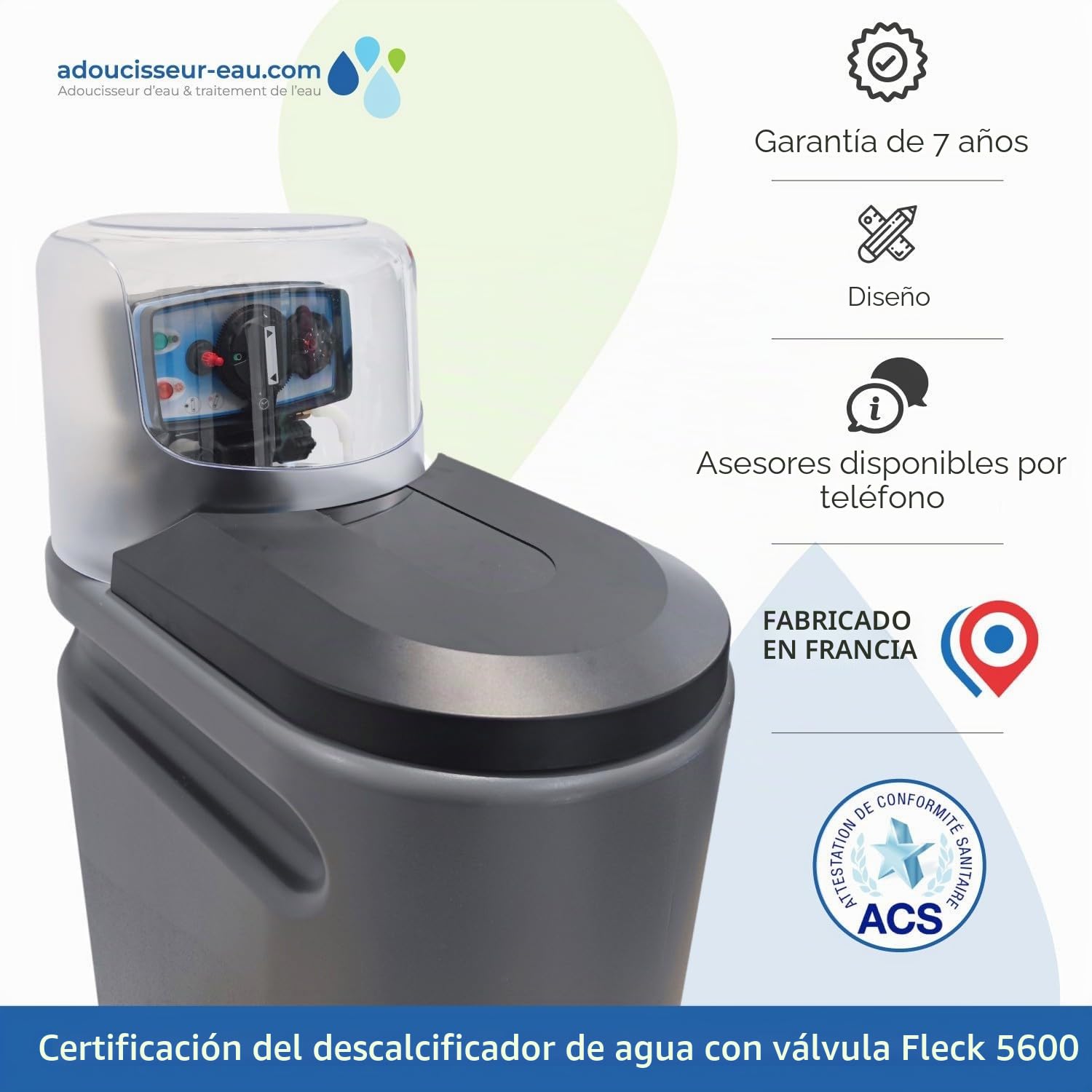 Descalcificador 30l Fleck 5600 Mc Cronométrico Con Kit De Instalación Descalcificador De Agua Domestico