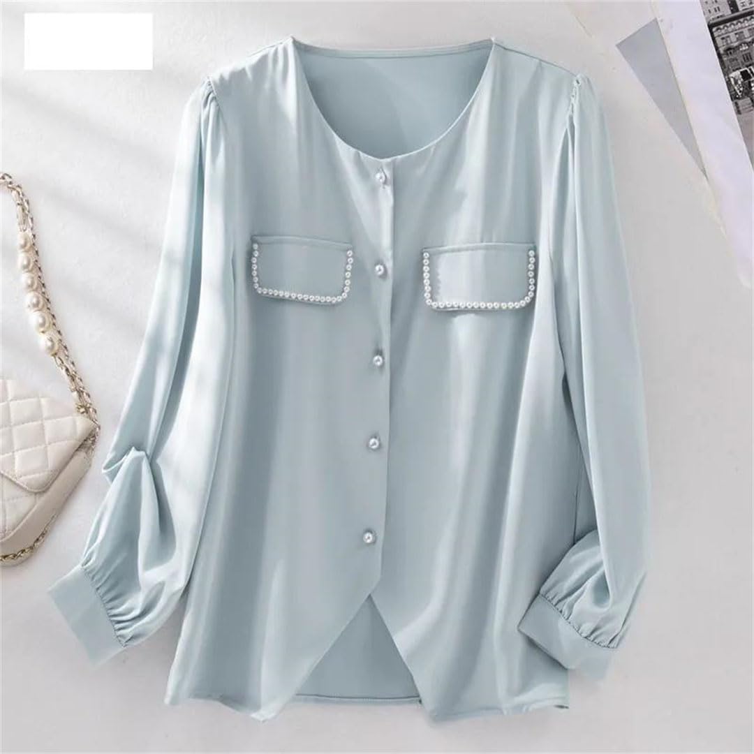 Blusa elegante con cuello redondo para mujer, blusa de trabajo para oficina