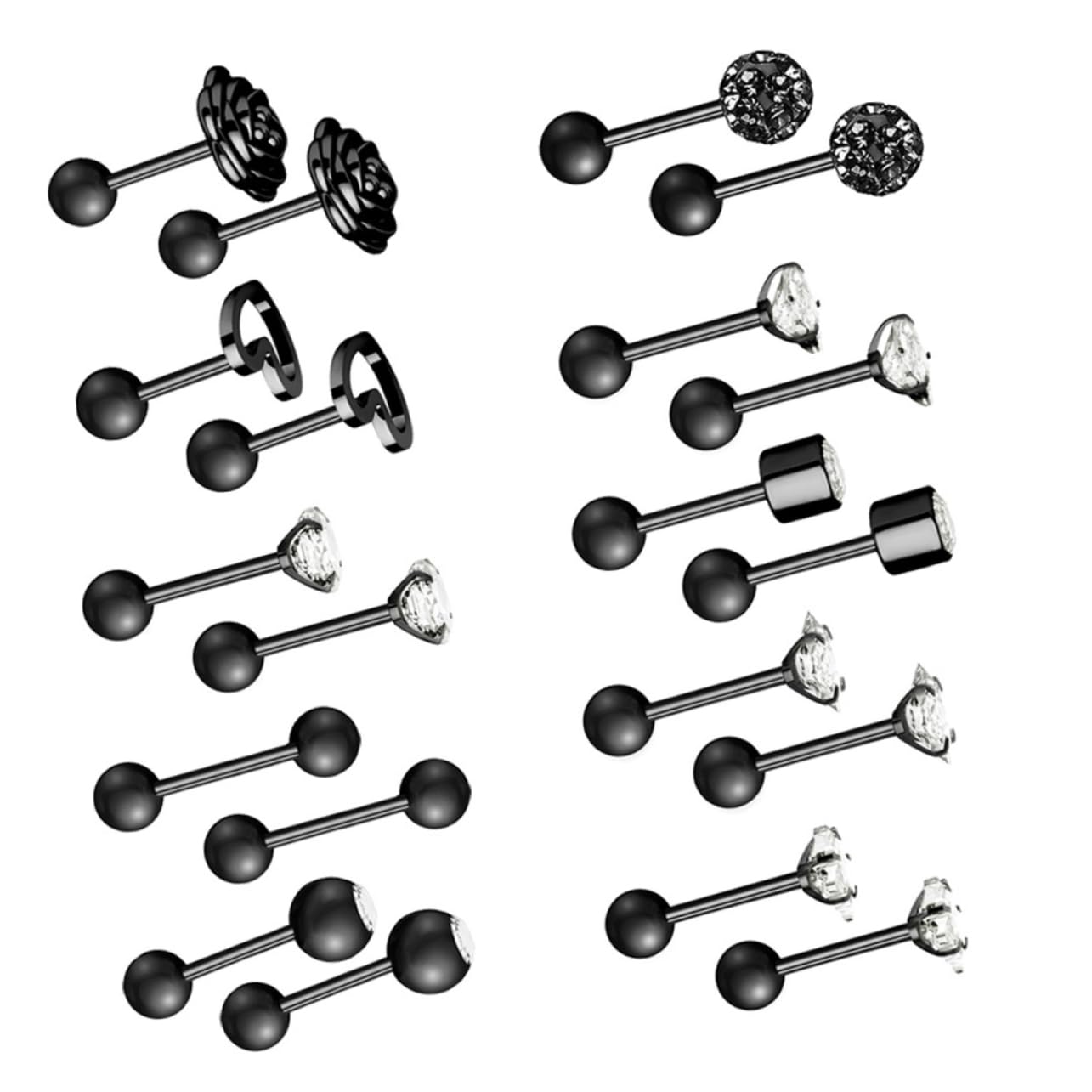 SHERCHPRY 30 Pares anillo de ombligo piercing ceja piercing lengua Piercing de lengua perno de nariz aretes joyero pendientes clavo de labios de acero inoxidable joyas perforantes Black