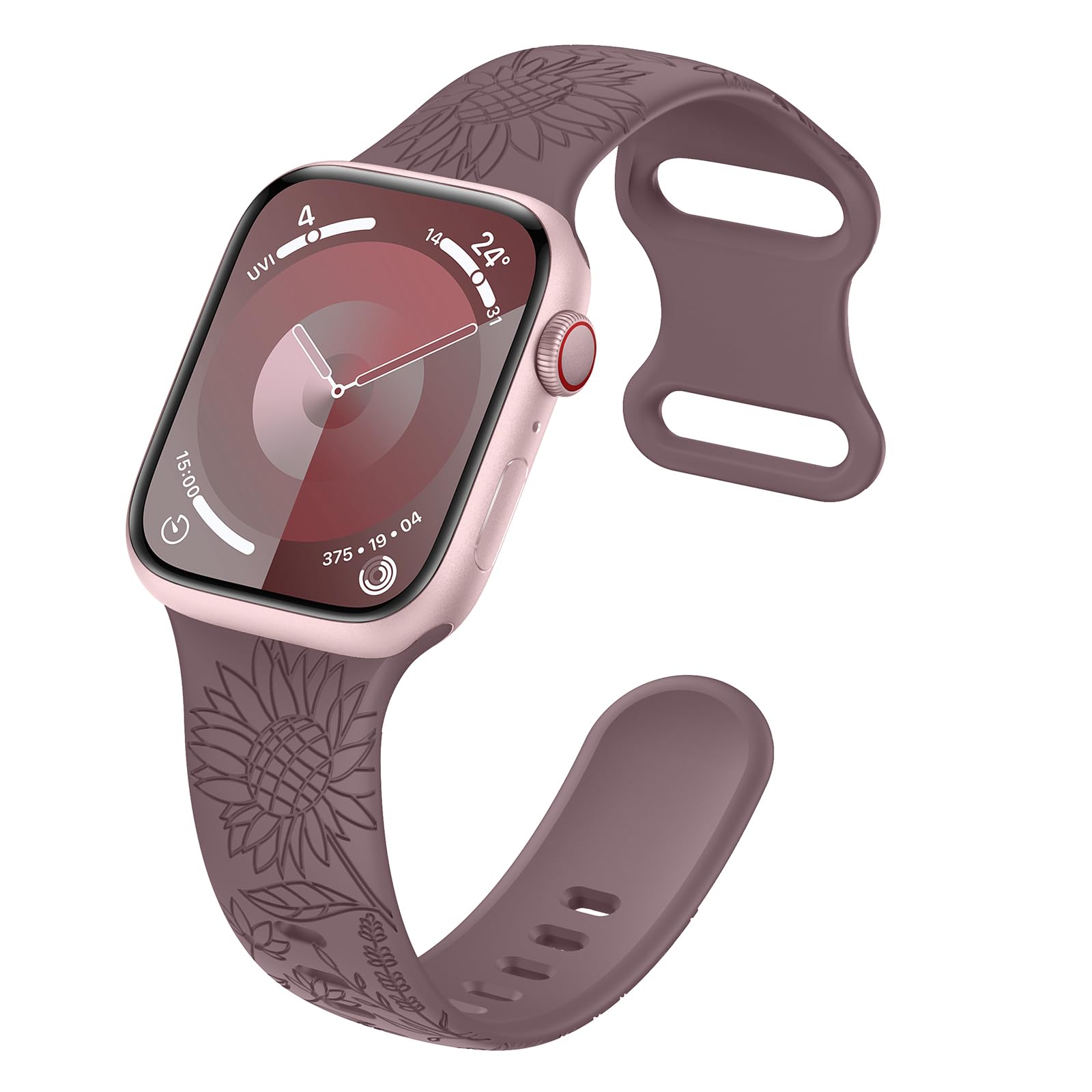 Higgs Flower Engraving Replacement Strap Compatible with Apple Watch Strap 41 mm 40 mm 38 mm 44 mm 45 mm 49 mm 42 mm Women Men Soft Silicone Sports Bracelets for iWatch Series Ultra 8 SE 7 6 5 4 3 2 1