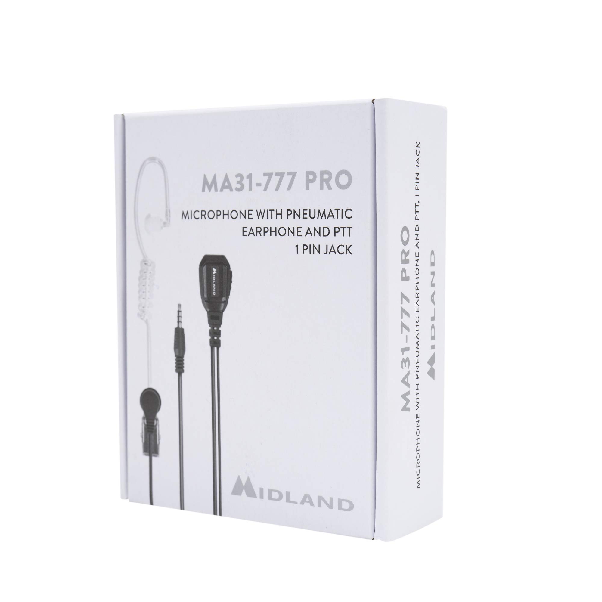 Midland MA31 777PRO Microfono Auricolare Pneumatico PTT 1 Pin 3,5mm Cavo Silicone Trasparente